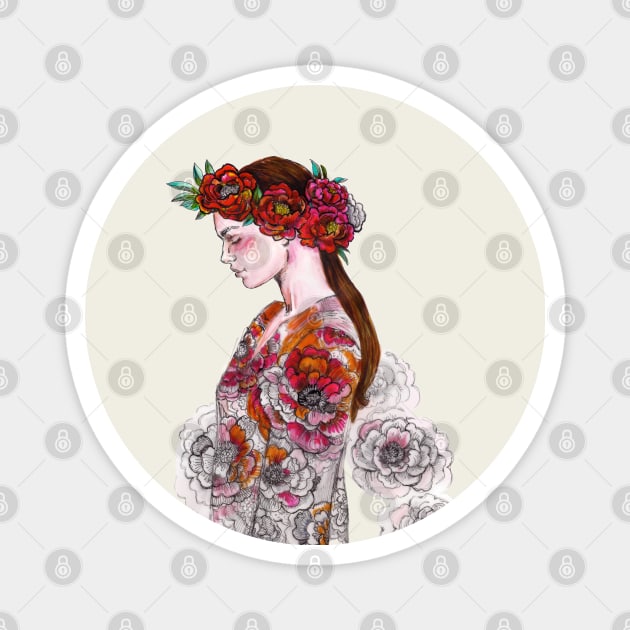 Woman with a Flower Crown - Boho Chic - Fashion Illustration. Magnet by FanitsaArt